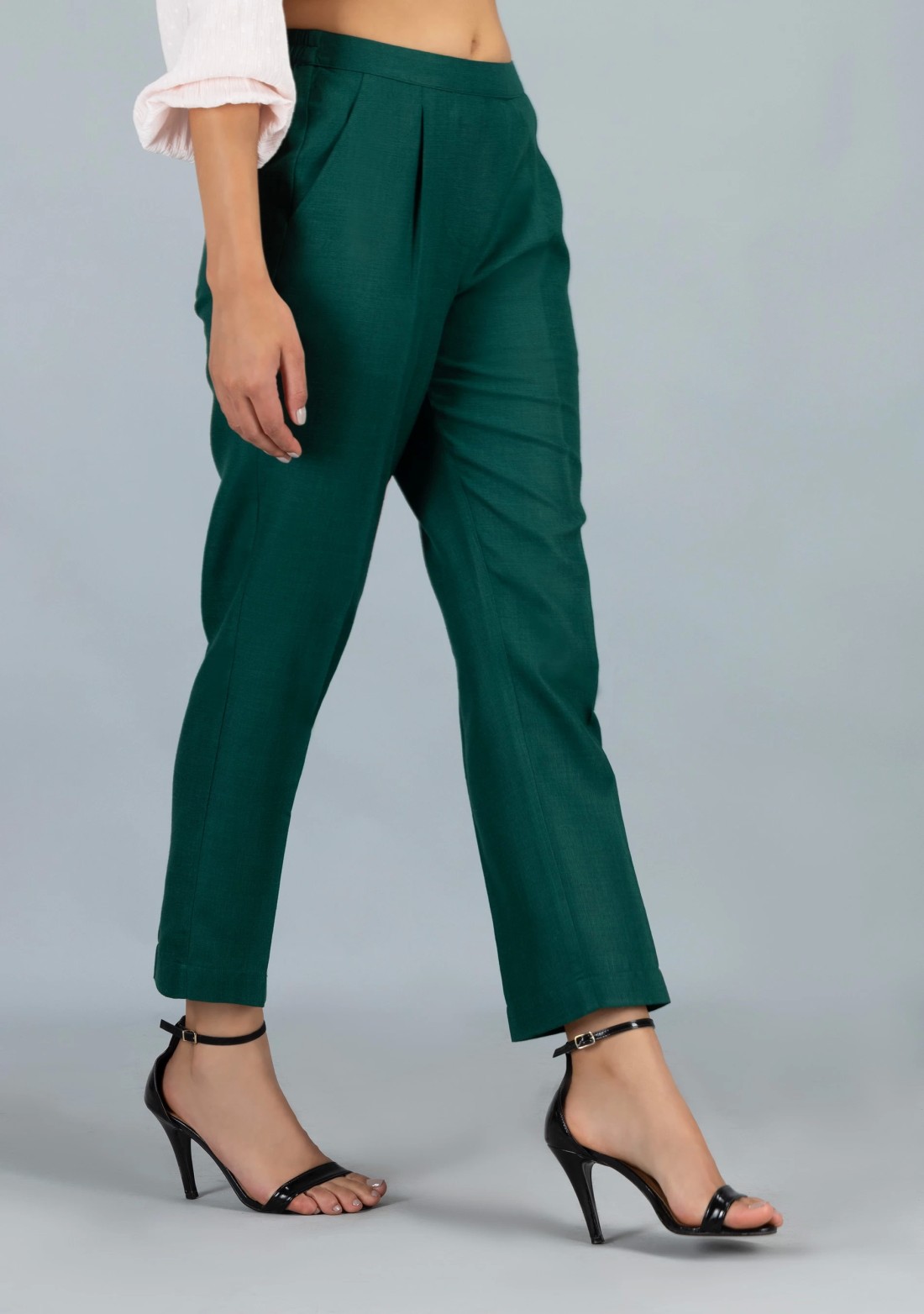 Green Slub Casual Narrow Pants