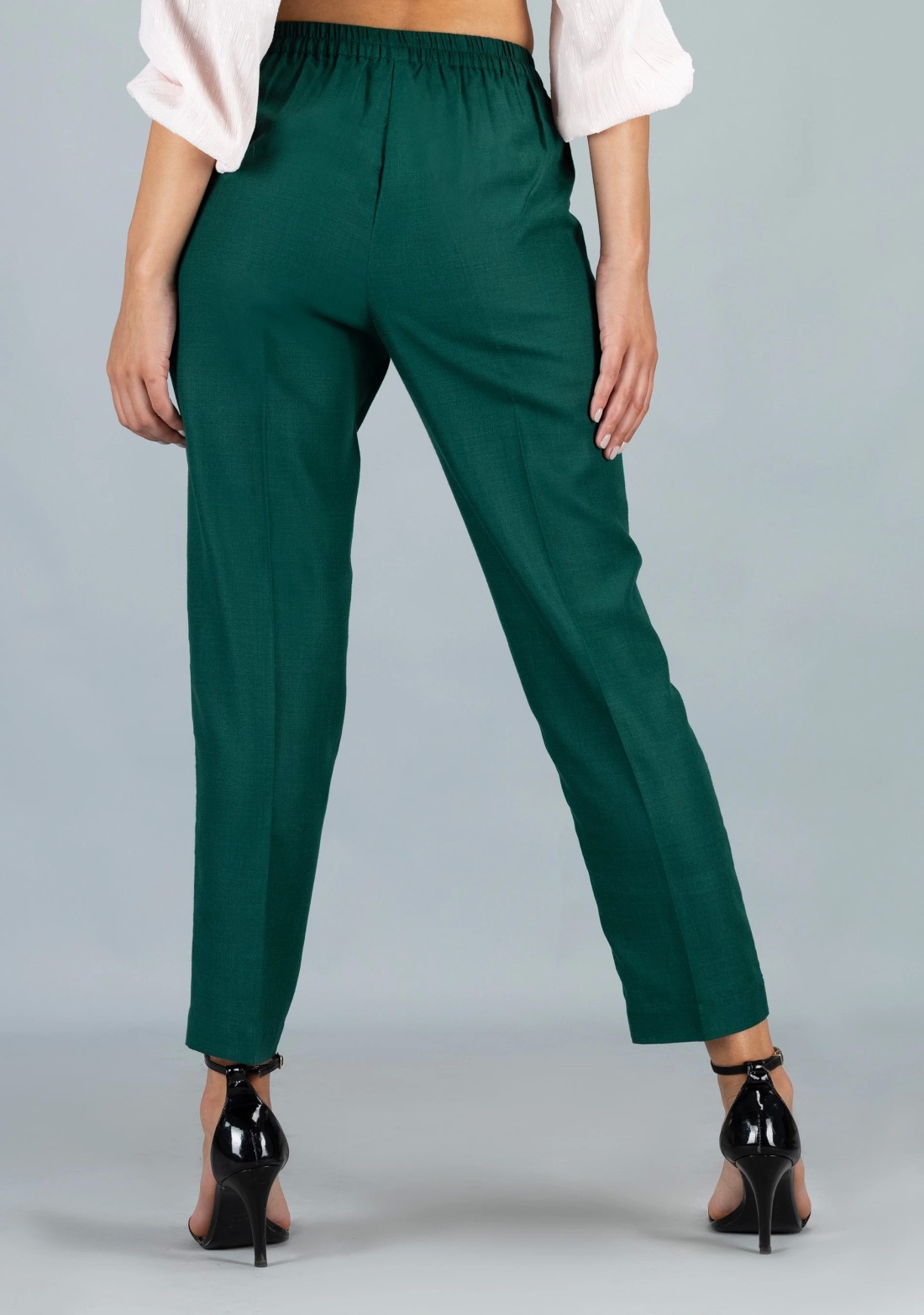 Green Slub Casual Narrow Pants