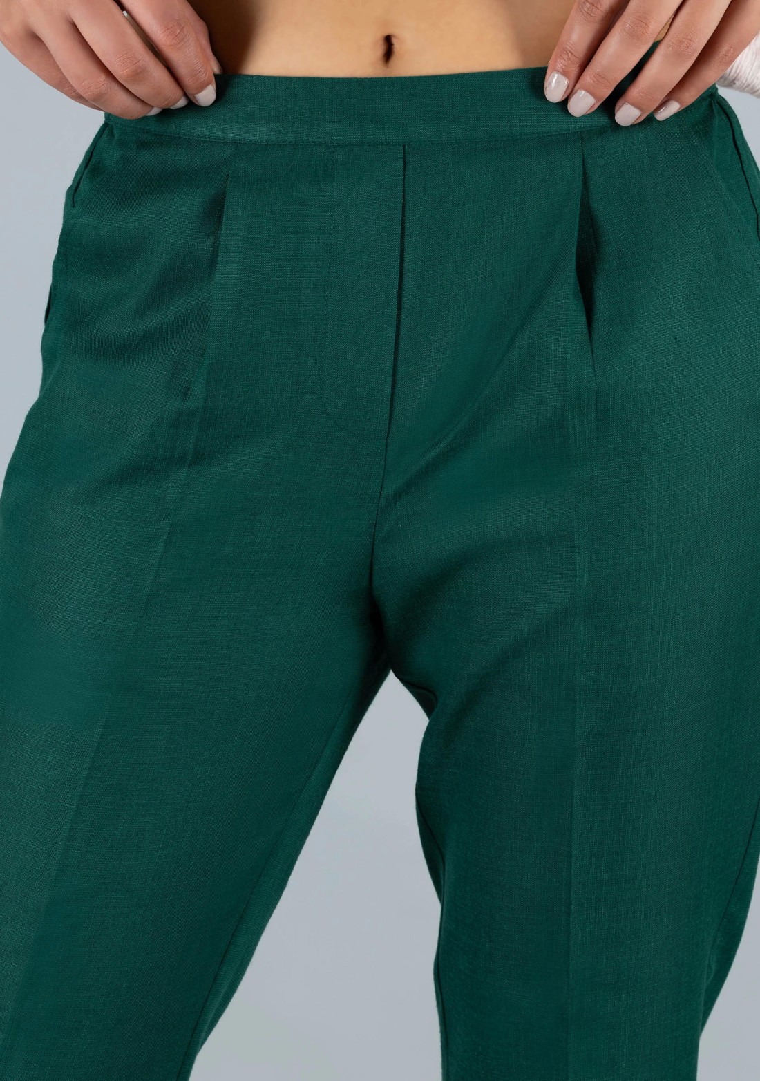 Green Slub Casual Narrow Pants