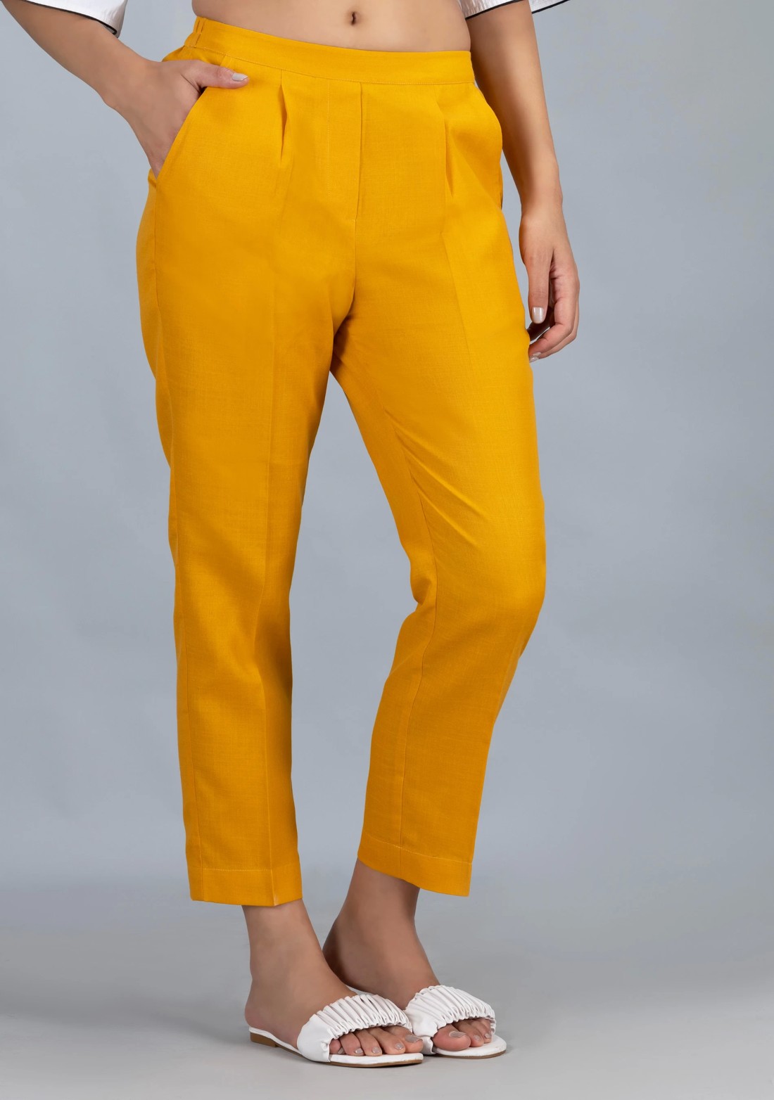 Mustard Slub Casual Narrow Pants