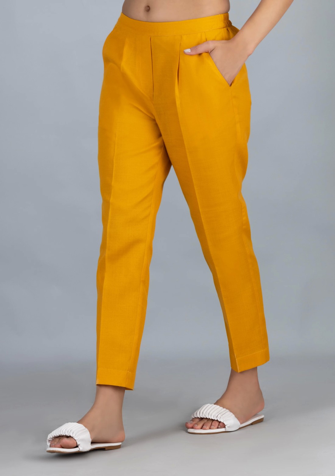 Mustard Slub Casual Narrow Pants