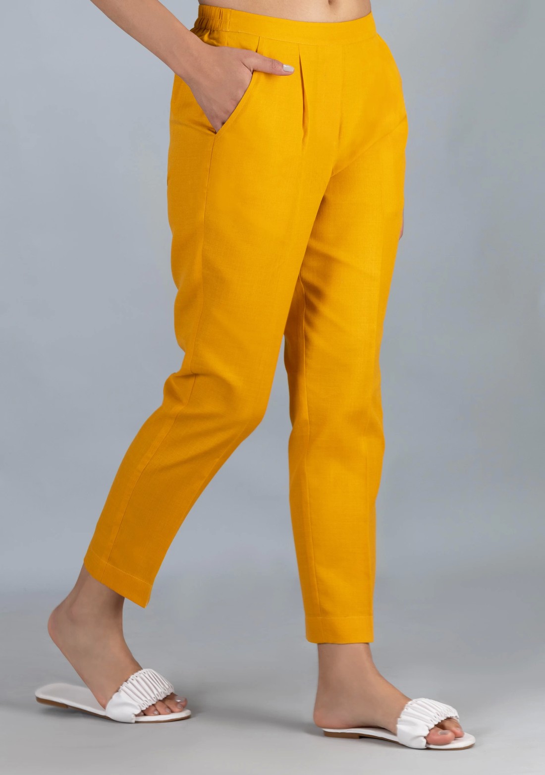 Mustard Slub Casual Narrow Pants