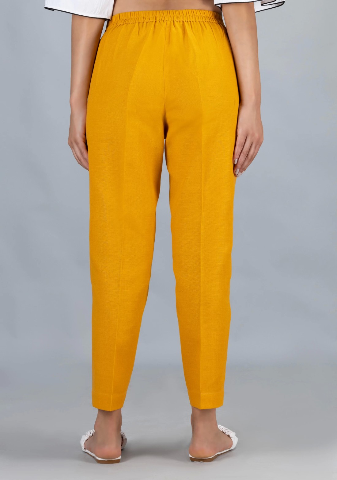 Mustard Slub Casual Narrow Pants