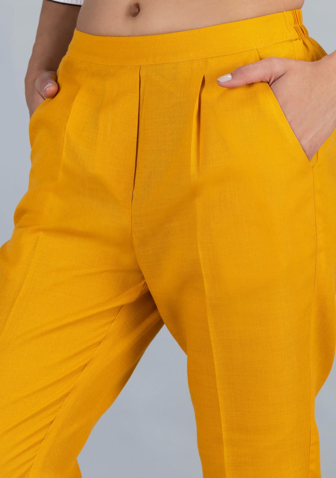 Mustard Slub Casual Narrow Pants