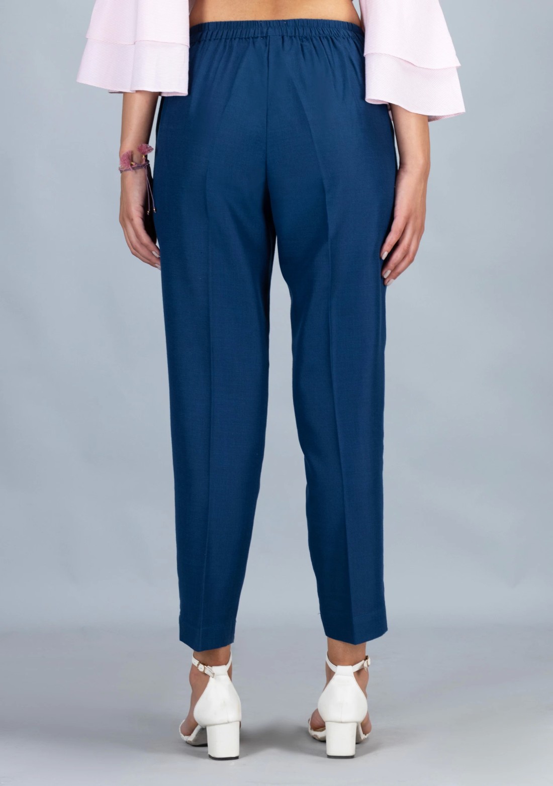 Blue Slub Casual Narrow Pants