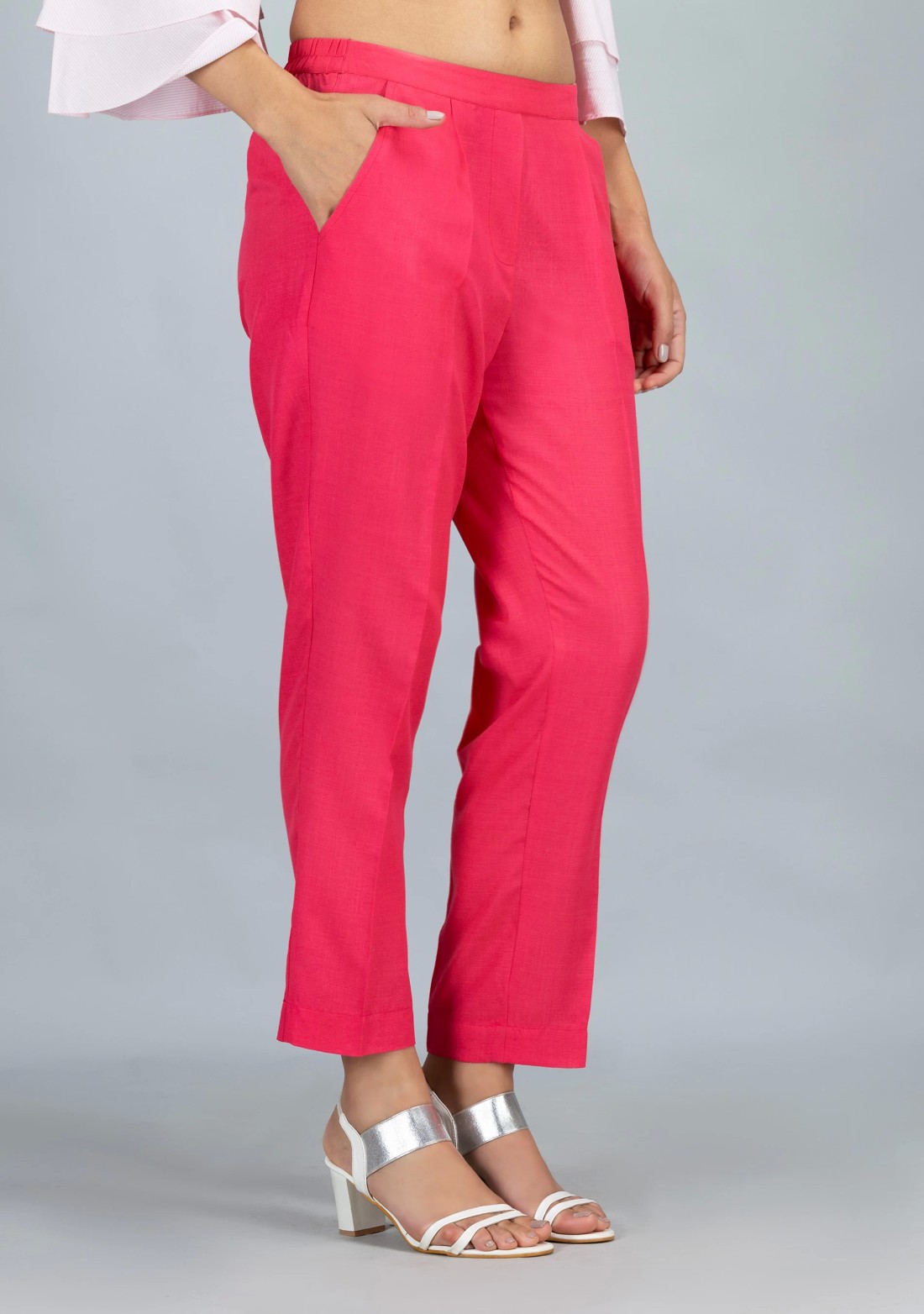 Pink Slub Casual Narrow Pants