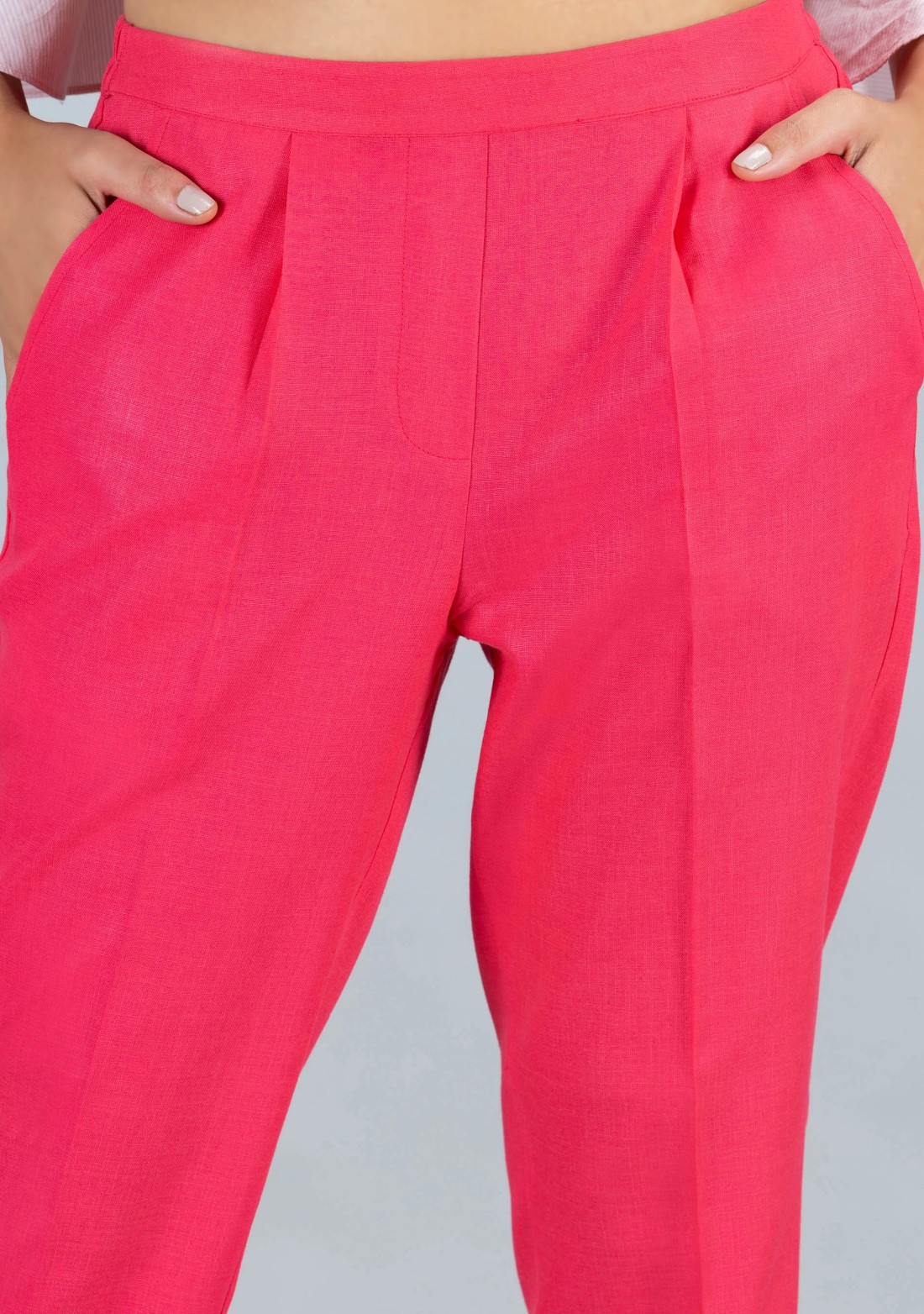 Pink Slub Casual Narrow Pants