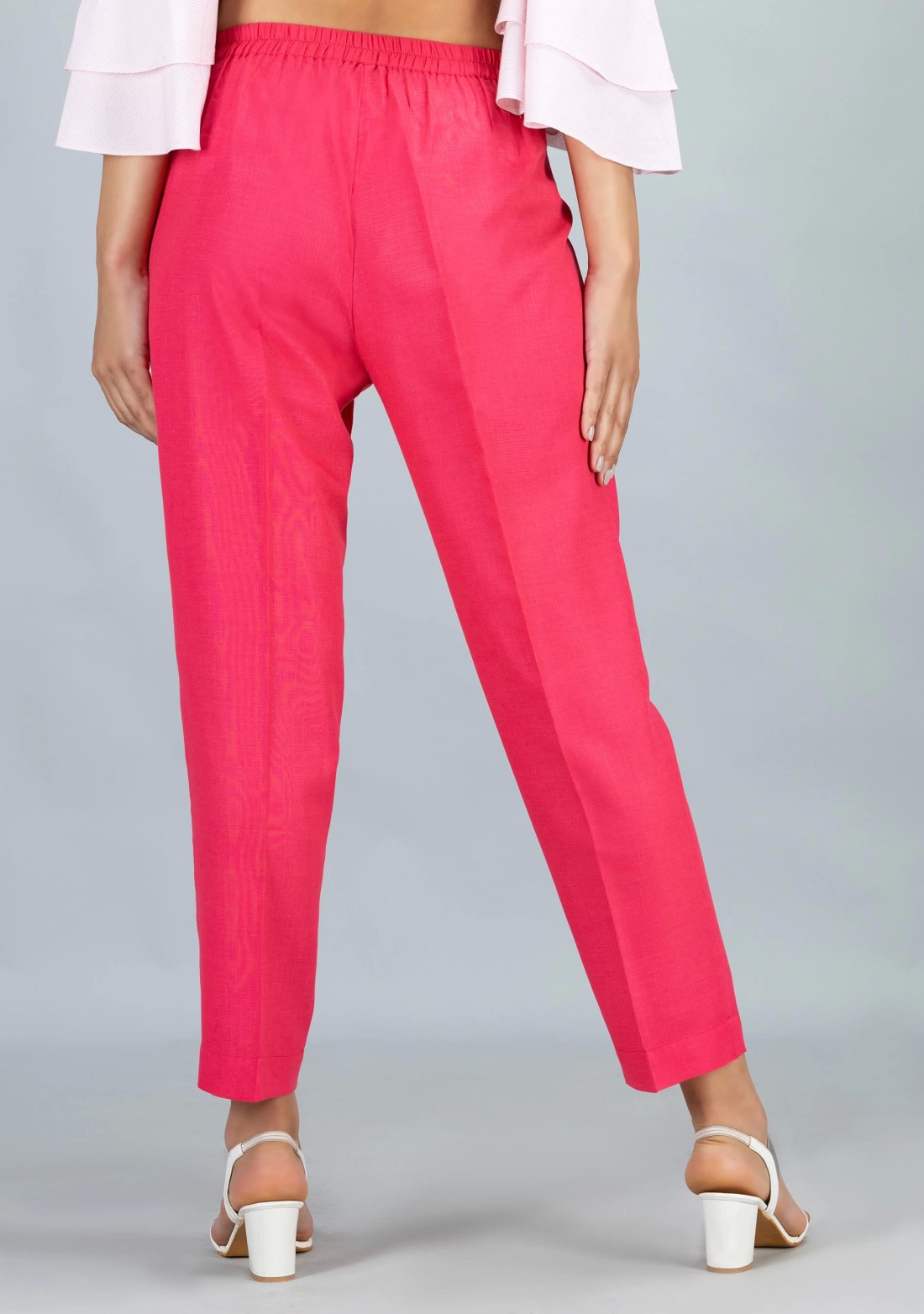 Pink Slub Casual Narrow Pants