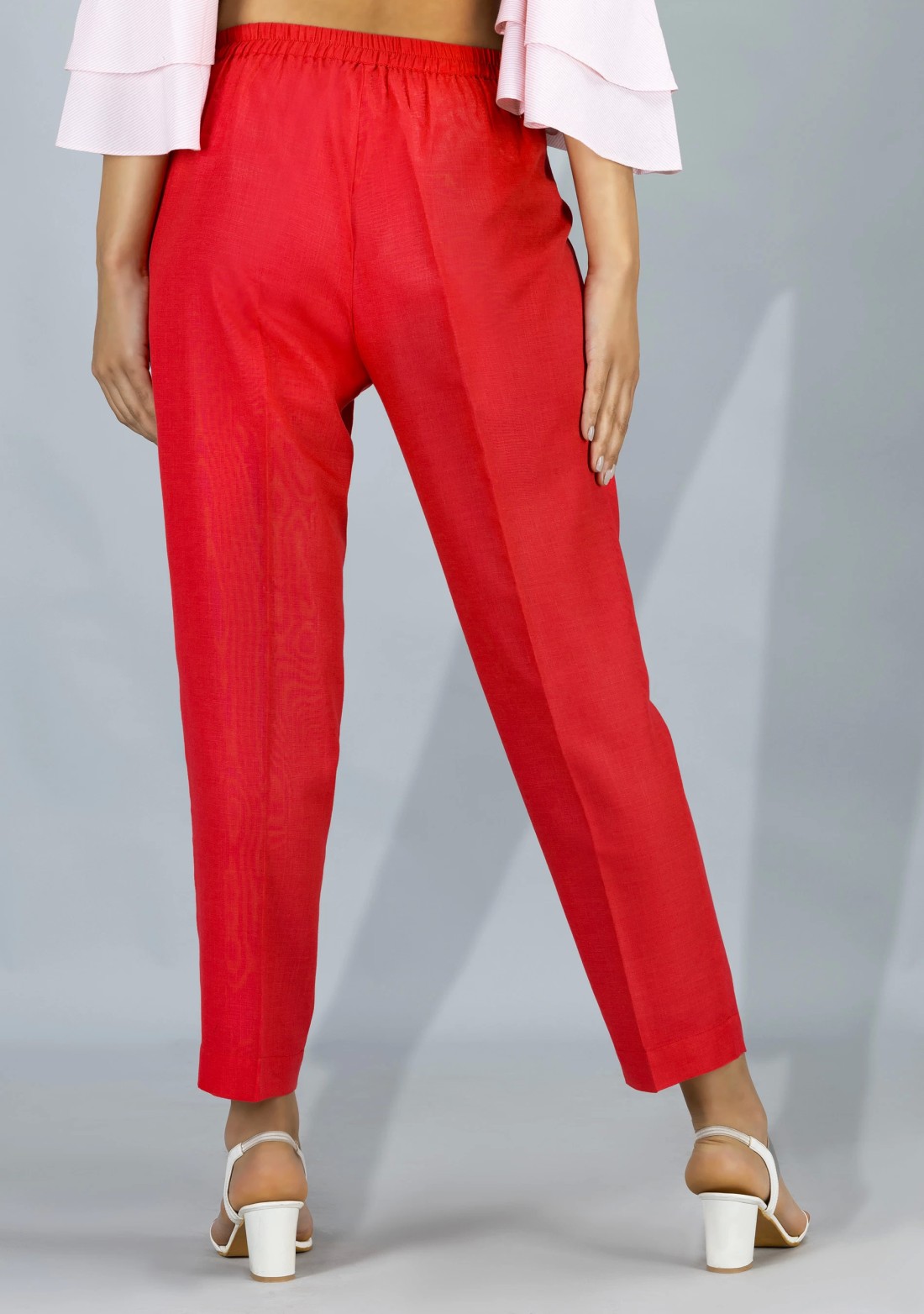 Red Slub Casual Narrow Pants