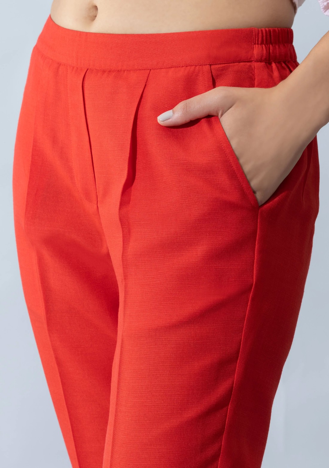 Red Slub Casual Narrow Pants