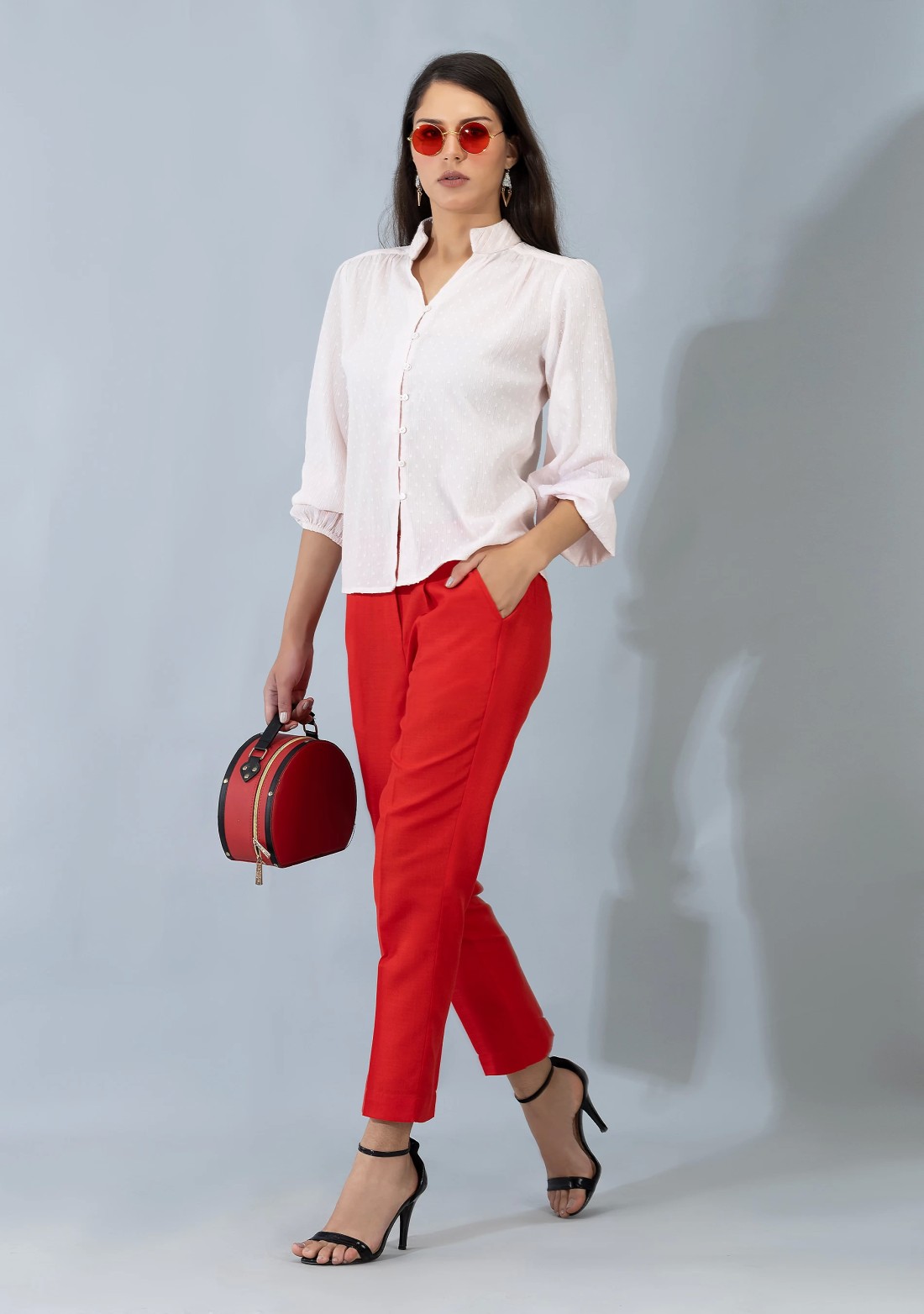 Red Slub Casual Narrow Pants