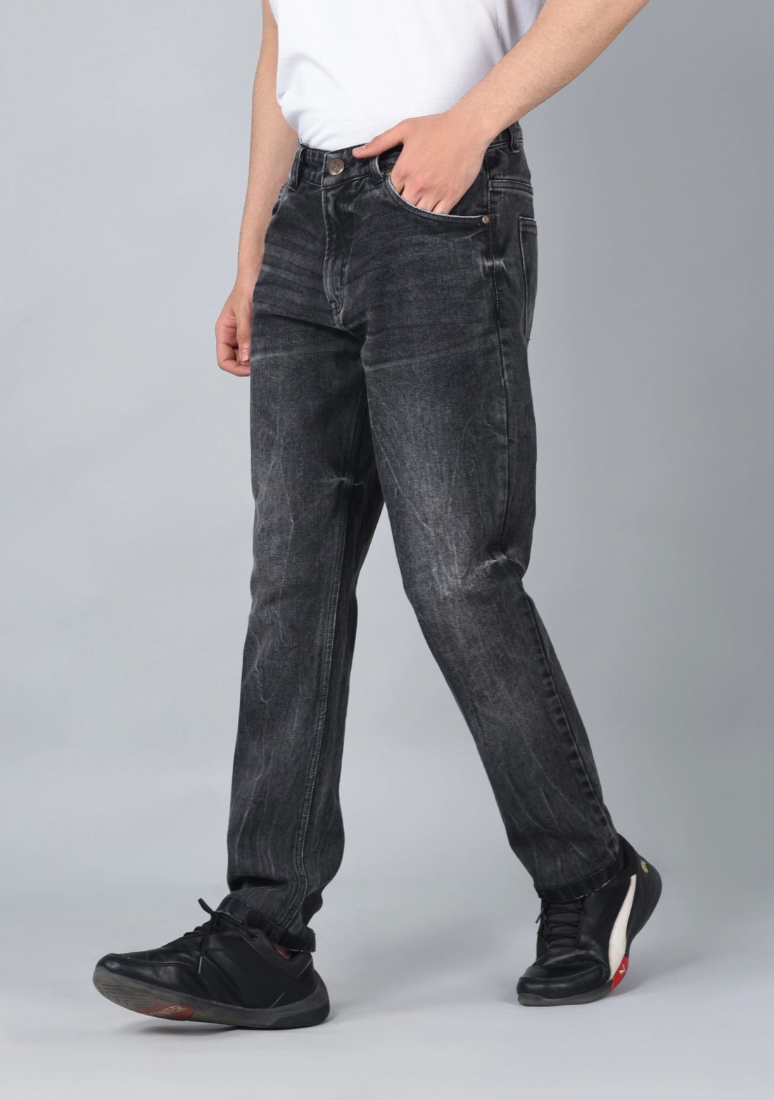 Dark Grey Comfort Fit Men's Cotton Jeans