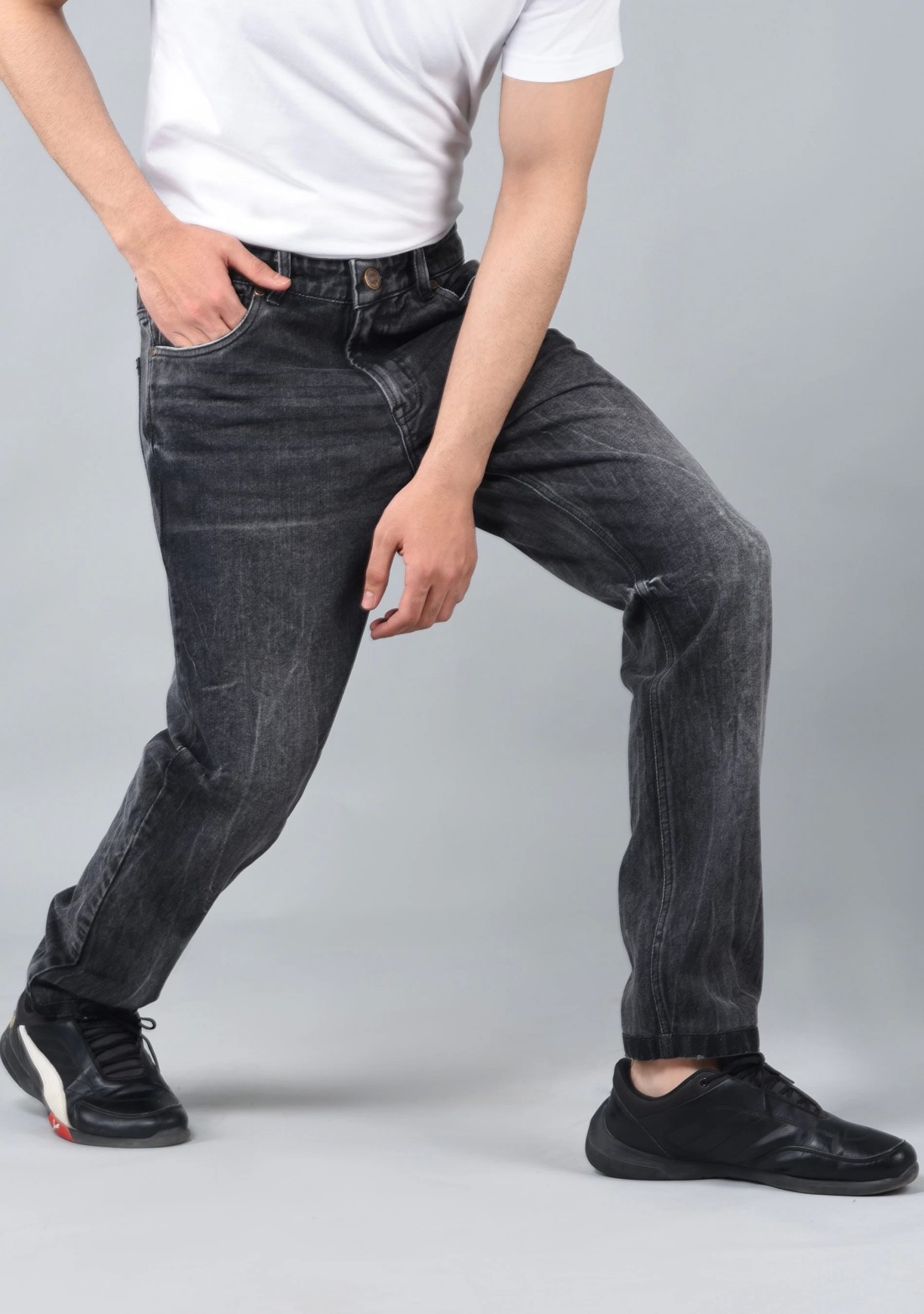 Dark Grey Comfort Fit Men's Cotton Jeans