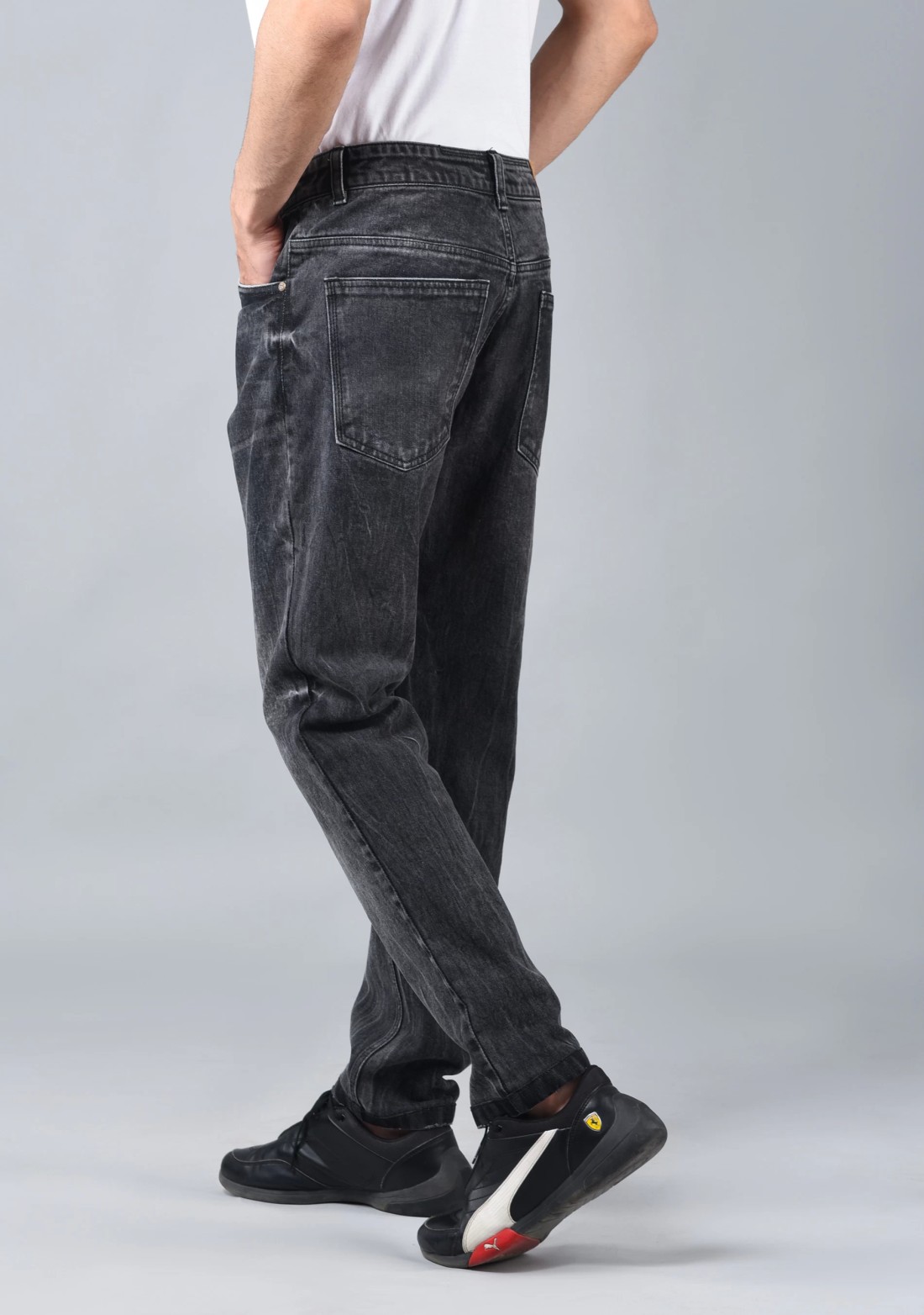 Dark Grey Comfort Fit Men's Cotton Jeans