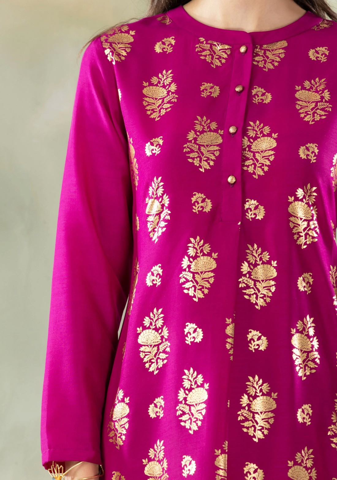 Purple Gold Foil Print Muslin A-Line Kurti