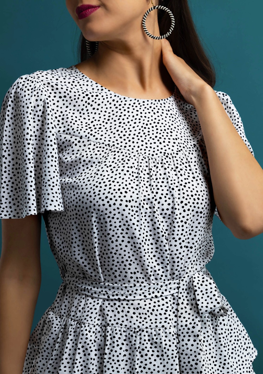 Dot Print Ruffle Tier Loose Fit Mini Dress