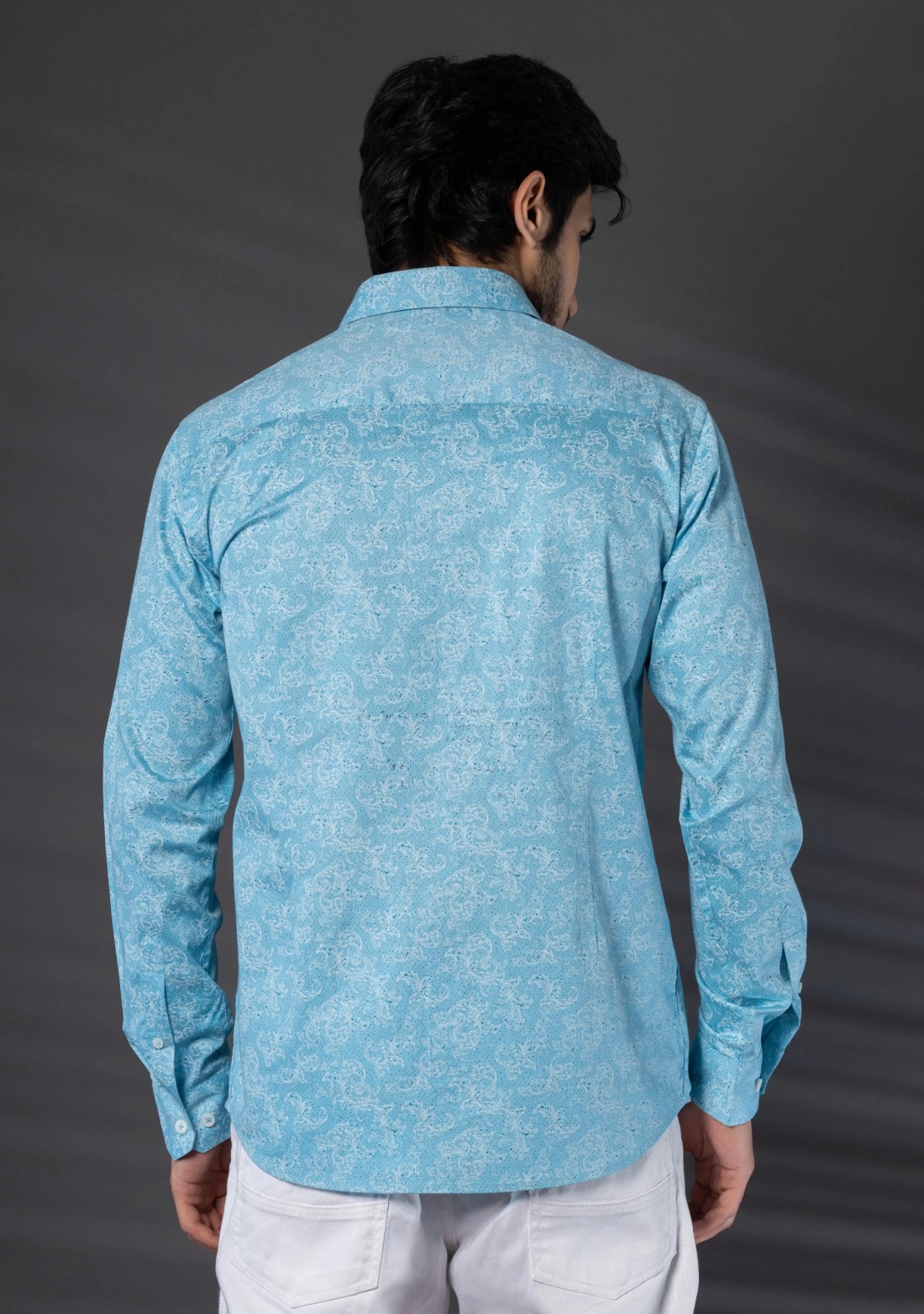 Turquoise Slim Fit Cotton Printed Men's Shirt