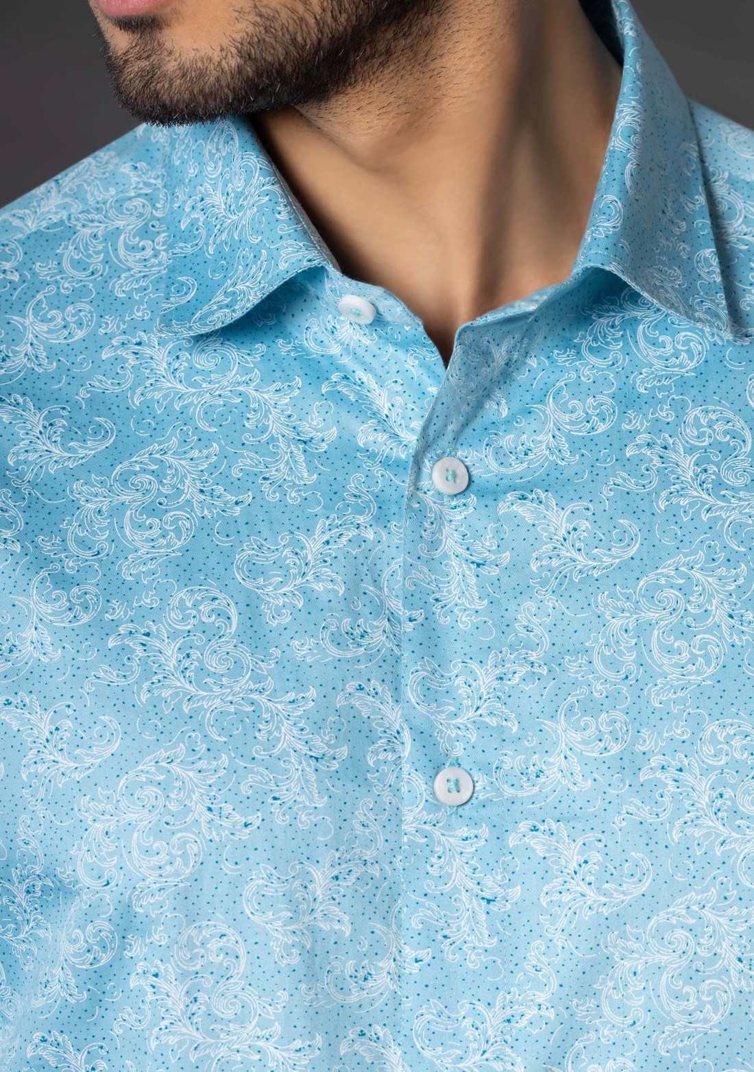 Turquoise Slim Fit Cotton Printed Men's Shirt