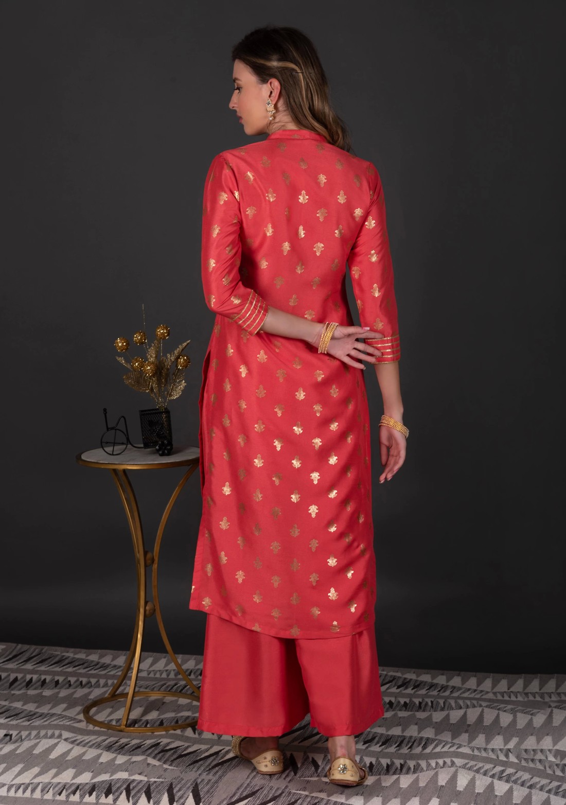 Coral Crepe Silk Foil Printed Straight Kurta