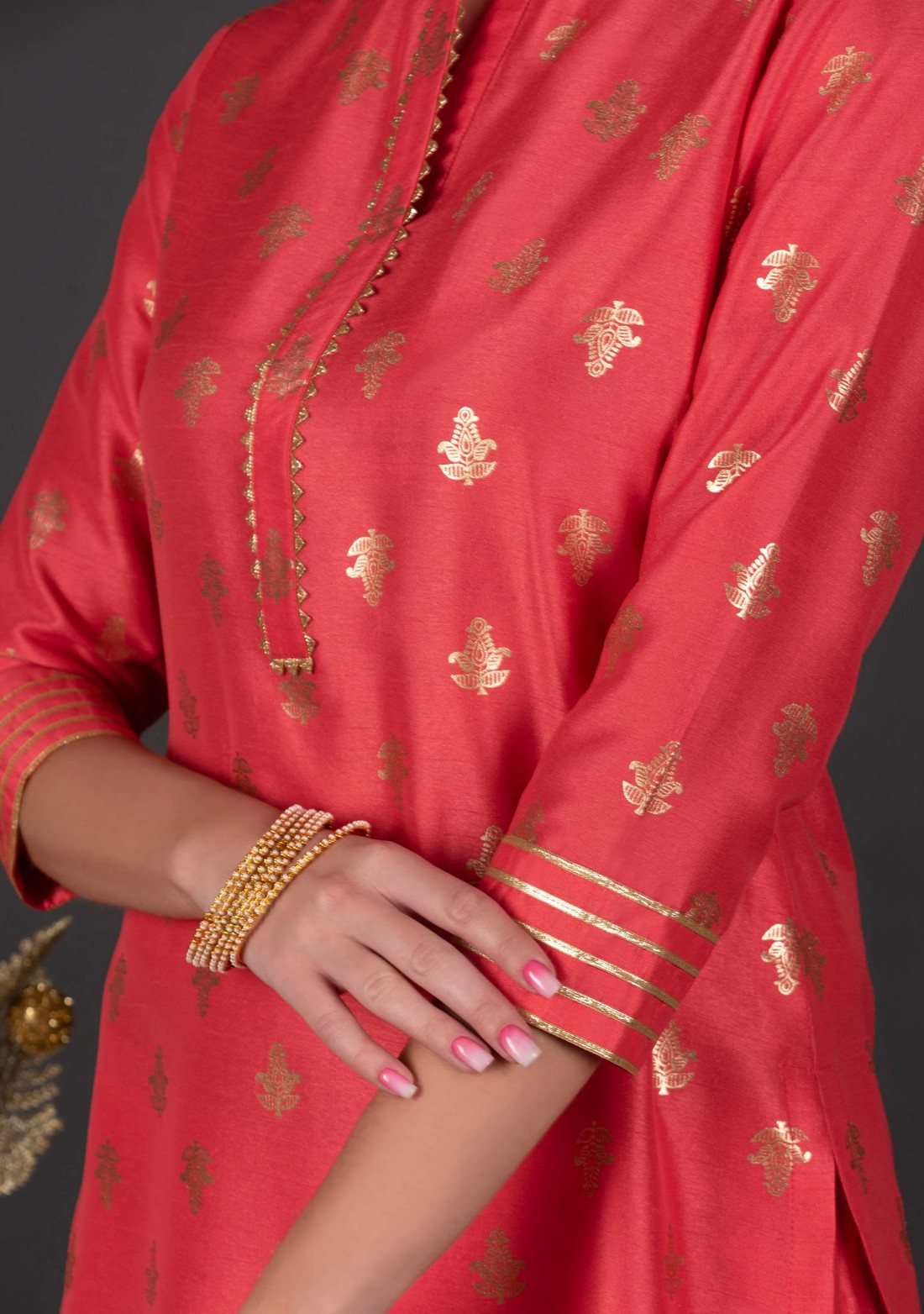 Coral Crepe Silk Foil Printed Straight Kurta