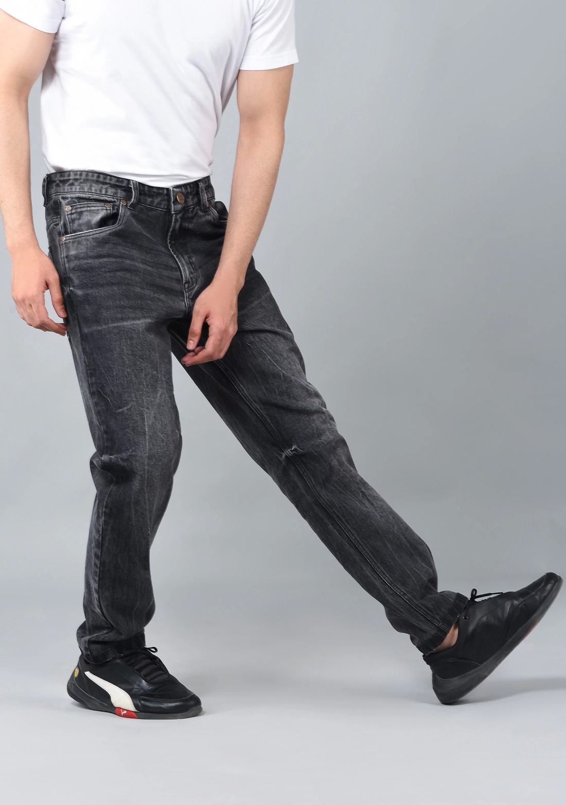 Dark Grey Comfort Fit Men's Cotton Jeans