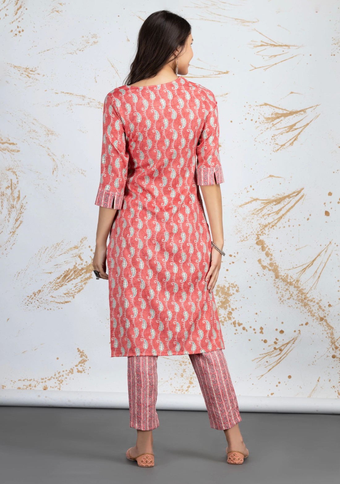 Coral Paisley Printed Straight Rayon Kurta Pants Set