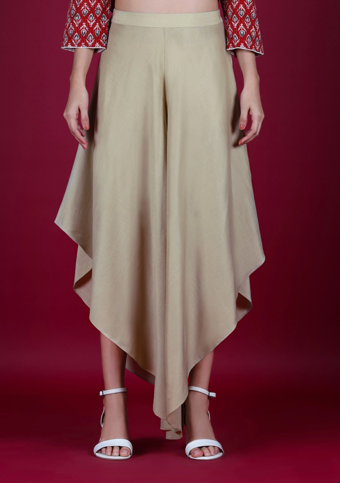 Beige Asymmetrical Flared Pants