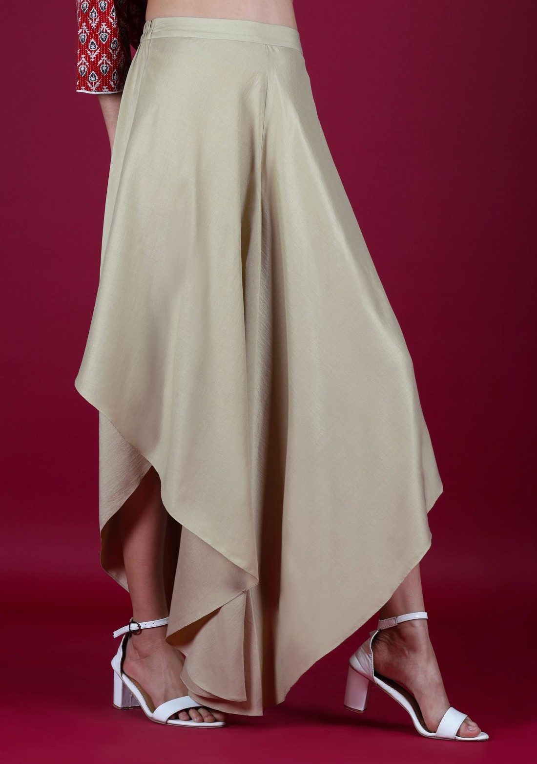 Beige Asymmetrical Flared Pants