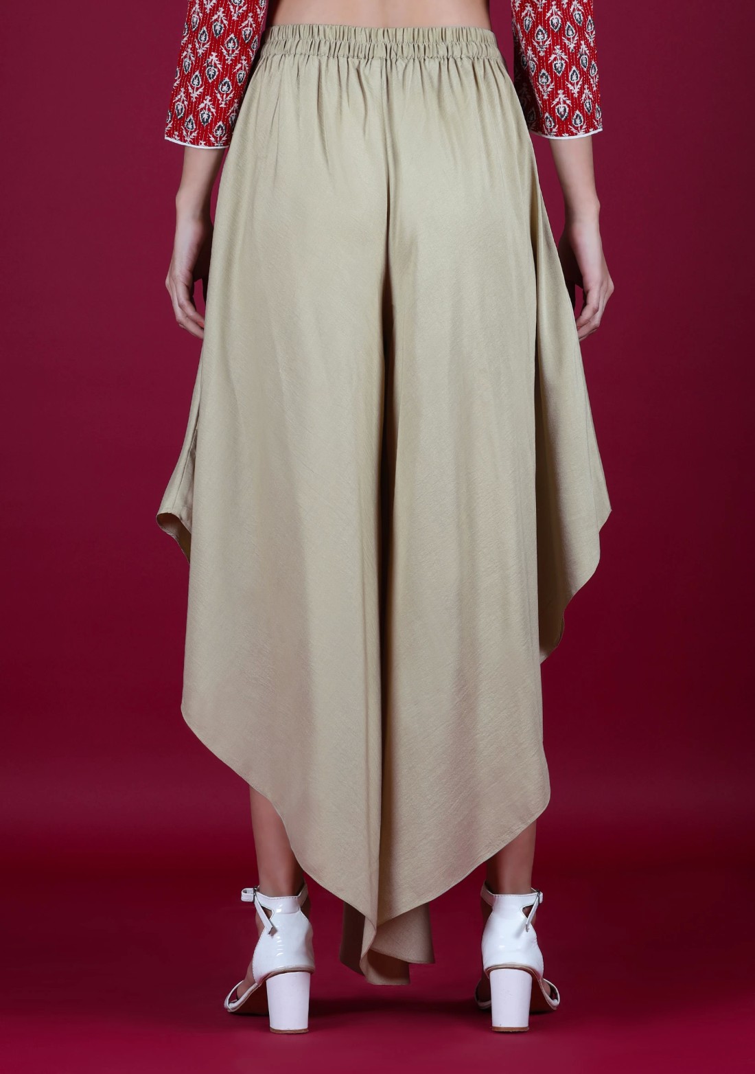 Beige Asymmetrical Flared Pants