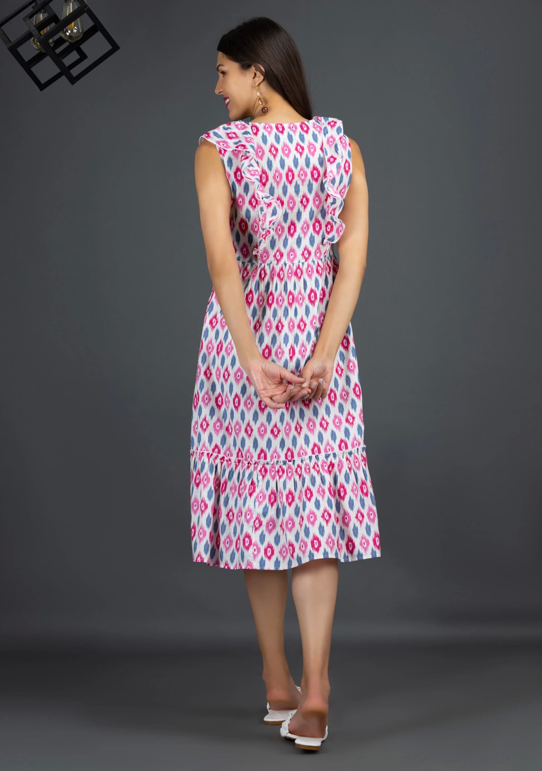 Multi-Colour Ikkat Motif Fit & Flared Printed Dress