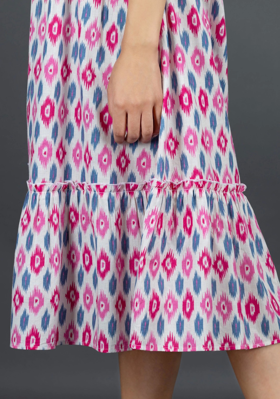 Multi-Colour Ikkat Motif Fit & Flared Printed Dress