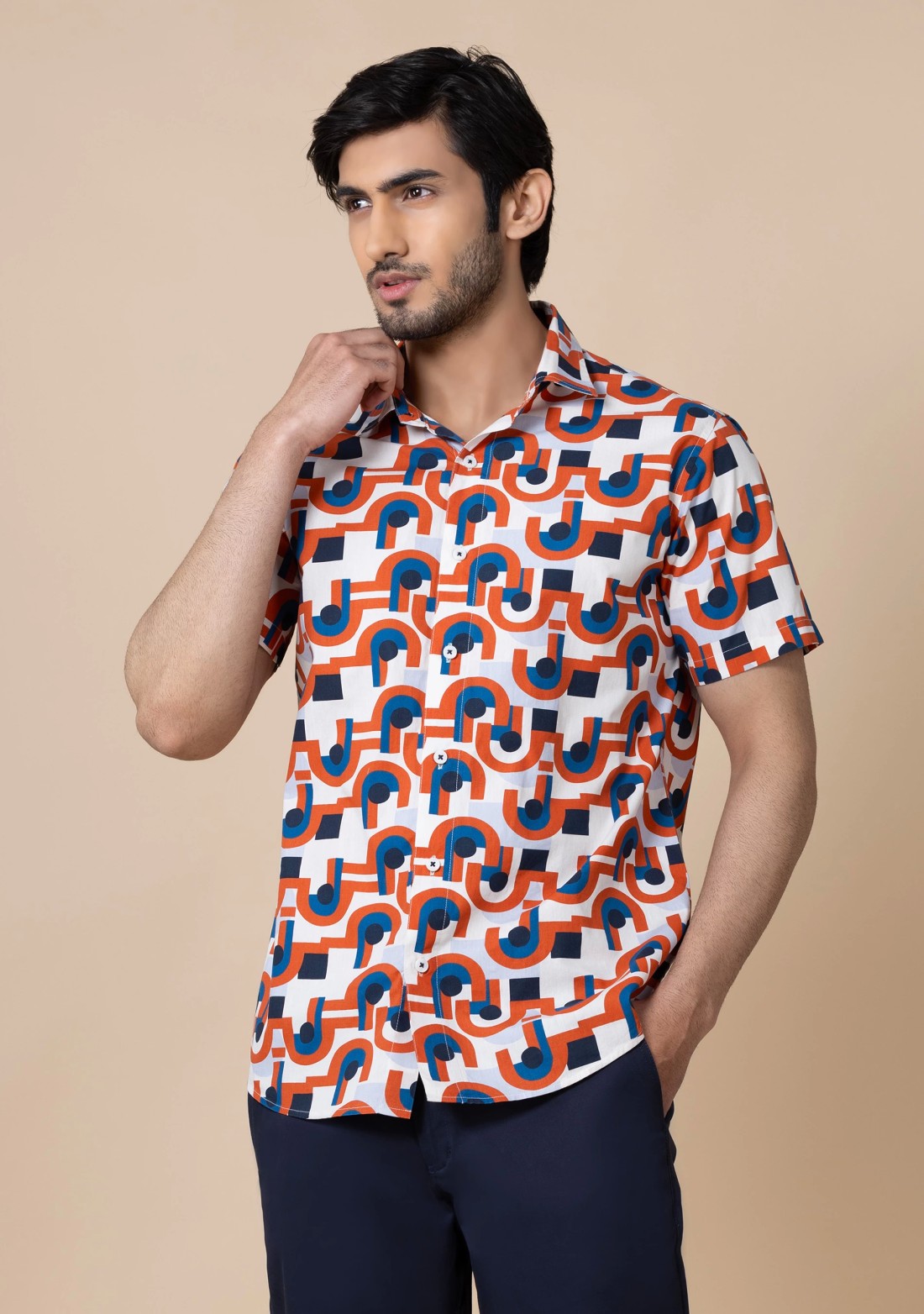 Multicolor Geometric Print Slim Fit Men's Holiday Shirt