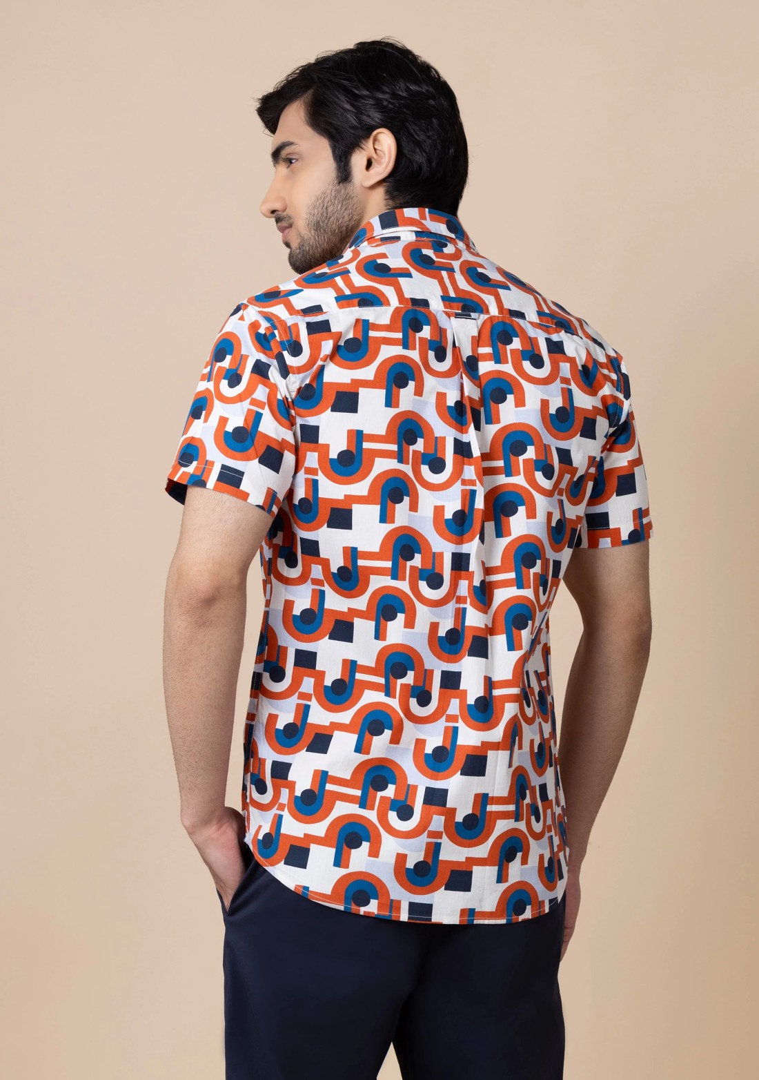 Multicolor Geometric Print Slim Fit Men's Holiday Shirt