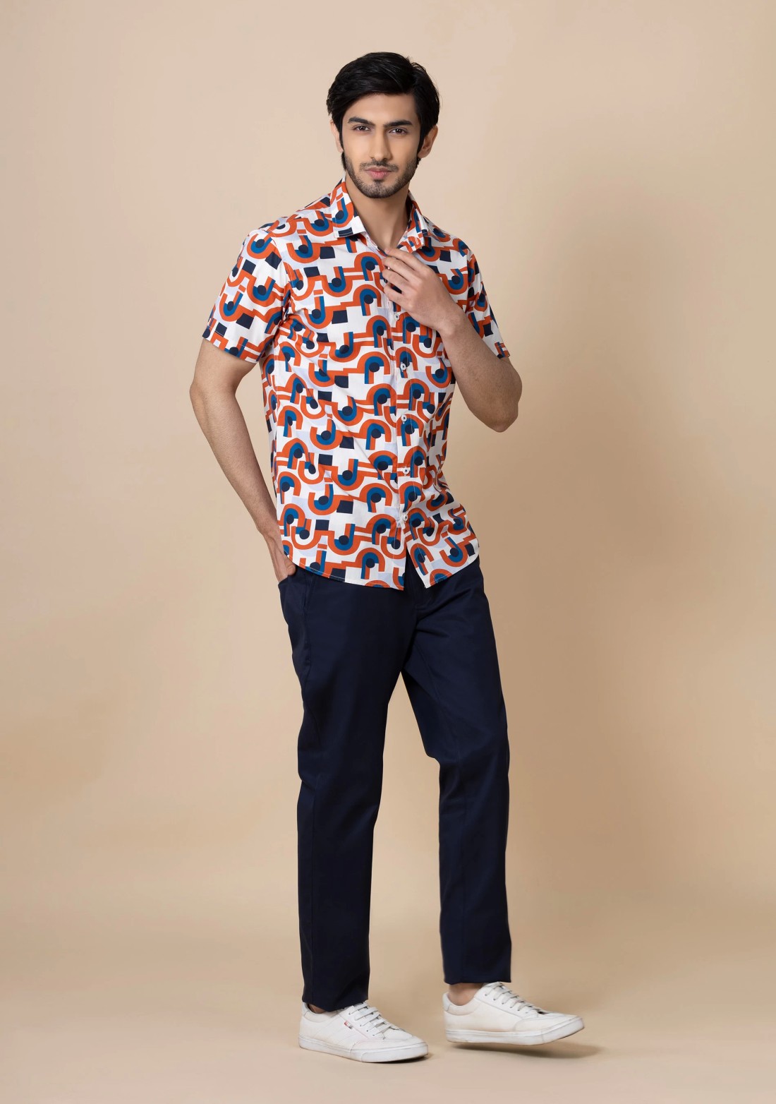 Multicolor Geometric Print Slim Fit Men's Holiday Shirt