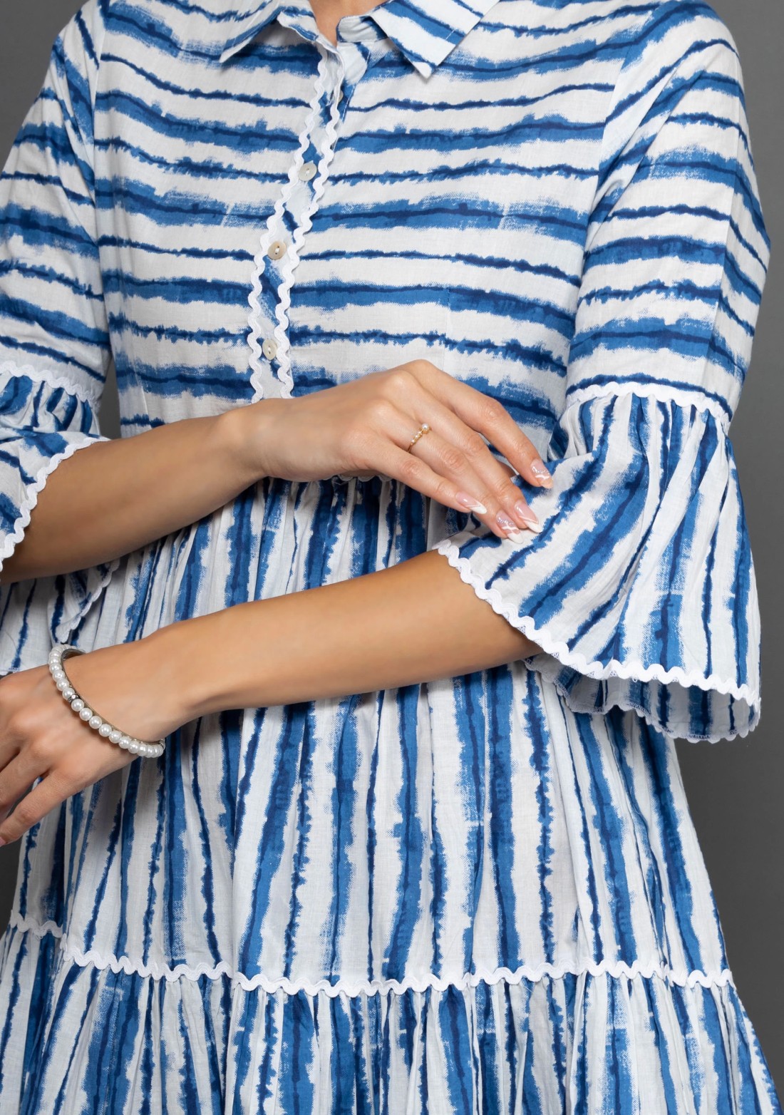 Royal Blue & White Shibori Printed Pure Cotton Dress