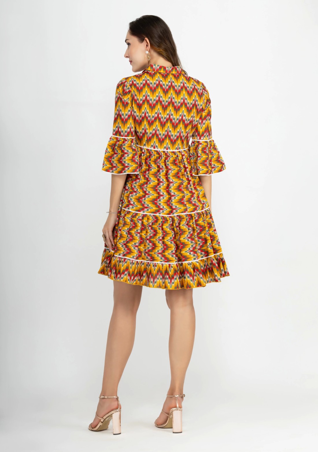 Red & Yellow Multi Chevron Printed Pure Cotton Dress