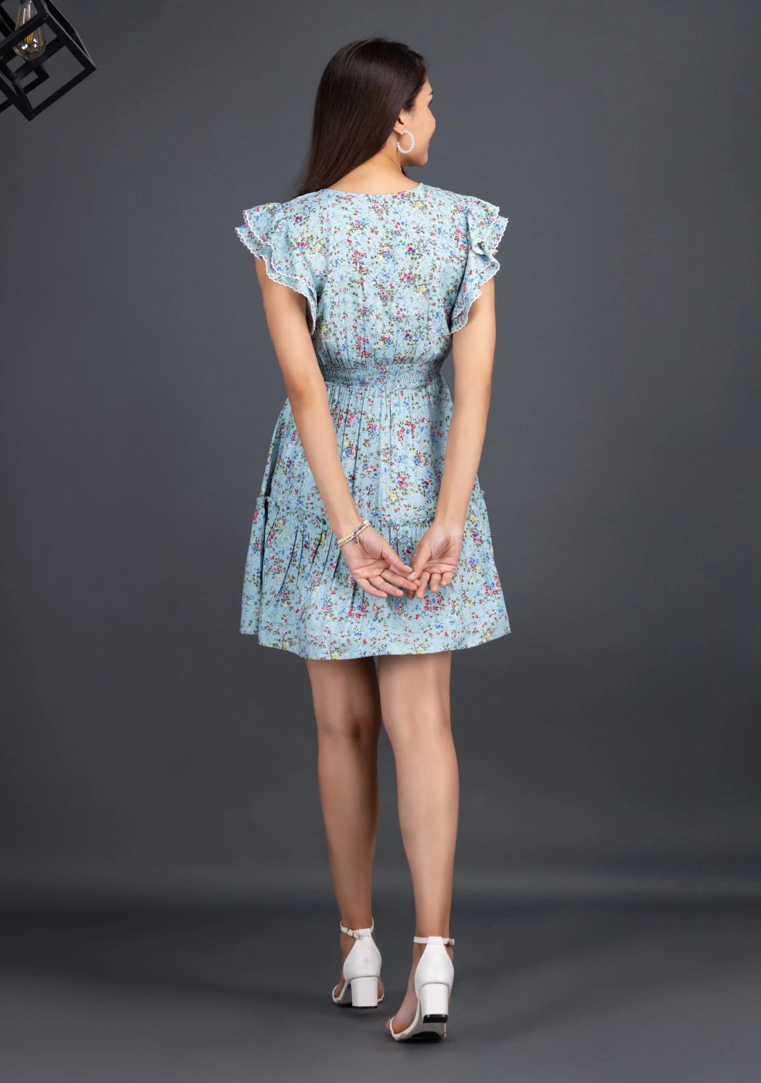 Ditsy Floral Print Rayon Flared Mini Dress