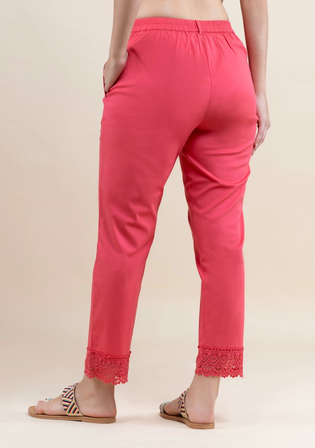 Coral Cotton Lyra Narrow Hem Pants with Lace