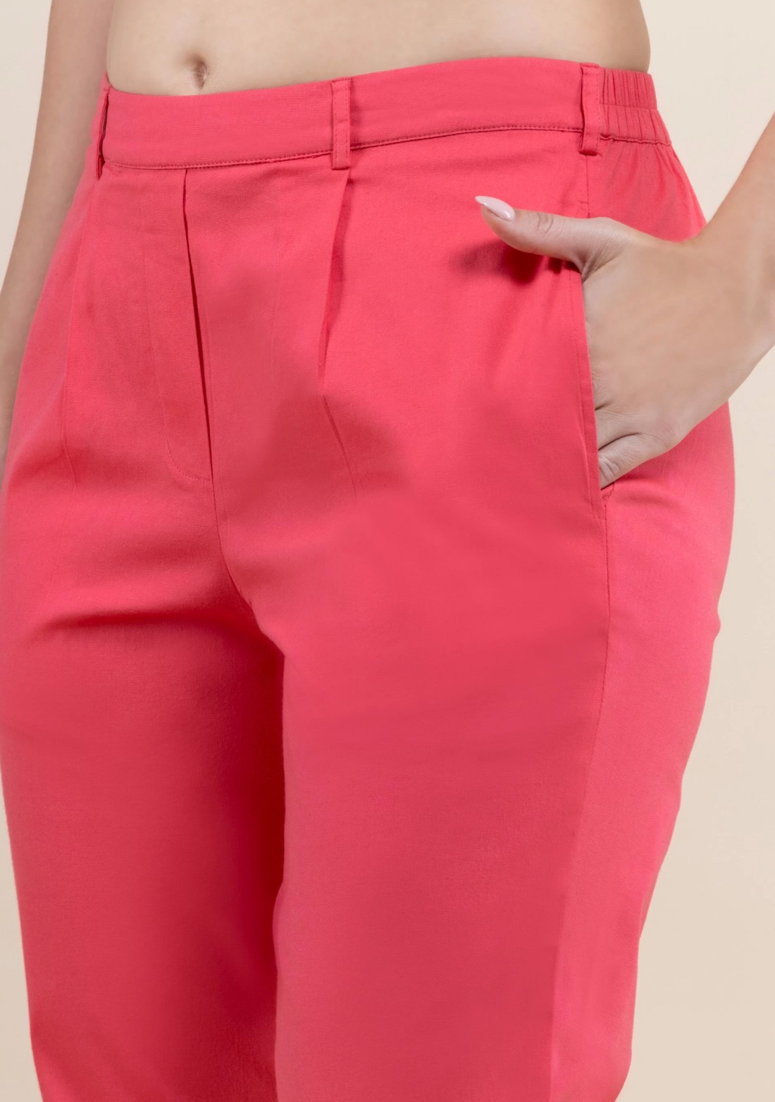 Coral Cotton Lyra Narrow Hem Pants with Lace