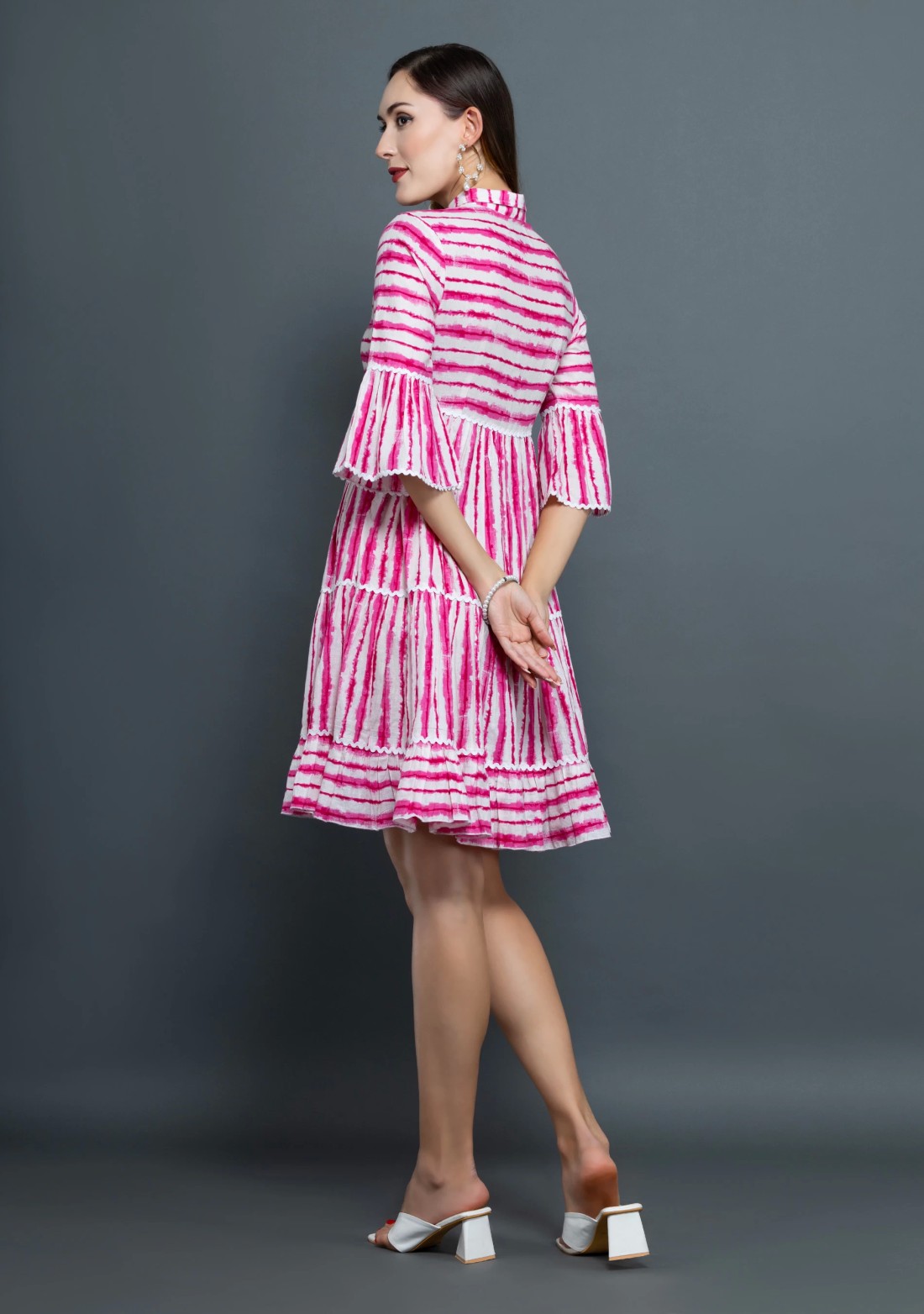 Pink & White Shibori Printed Pure Cotton Dress