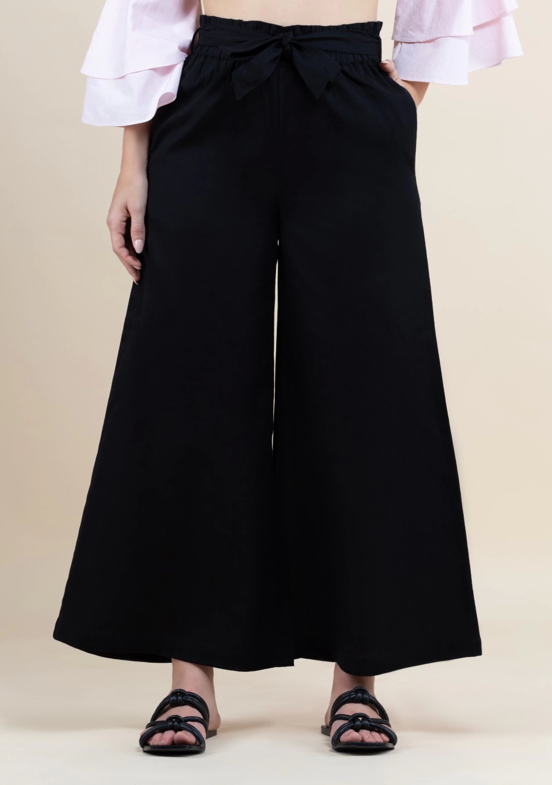 Black Cotton Flex Wide Hem Palazzo