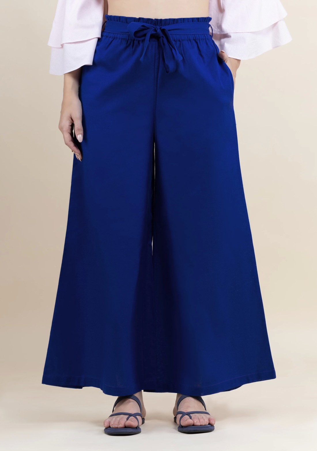 Royal Blue Cotton Flex Wide Hem Palazzo