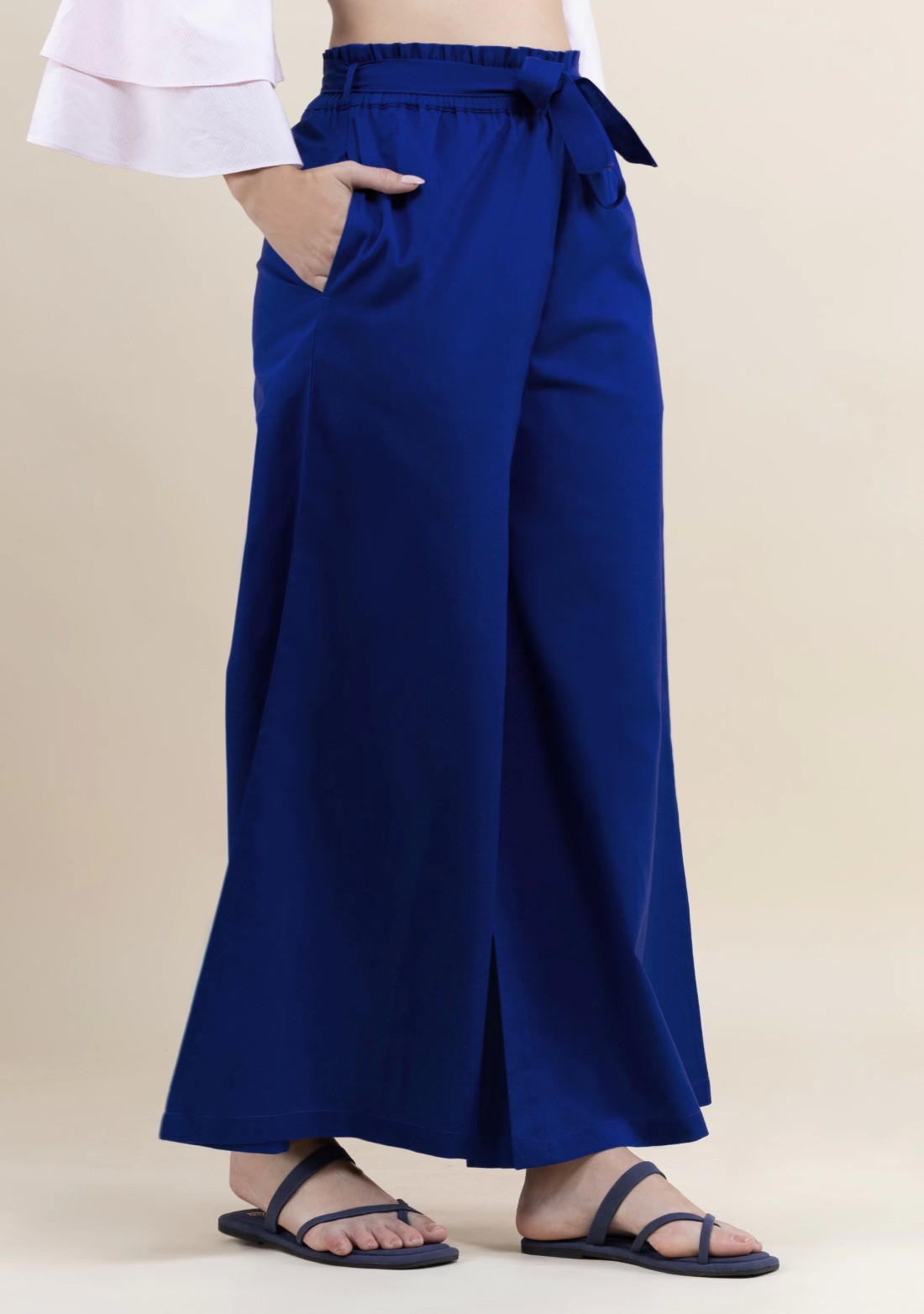 Royal Blue Cotton Flex Wide Hem Palazzo