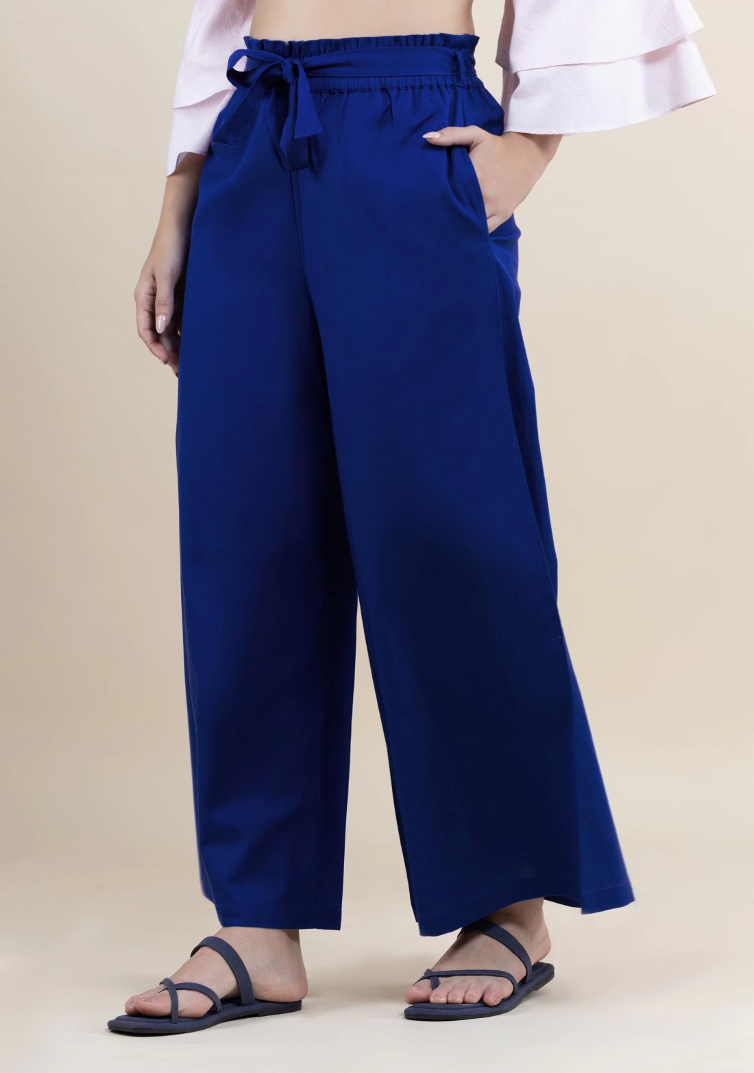 Royal Blue Cotton Flex Wide Hem Palazzo