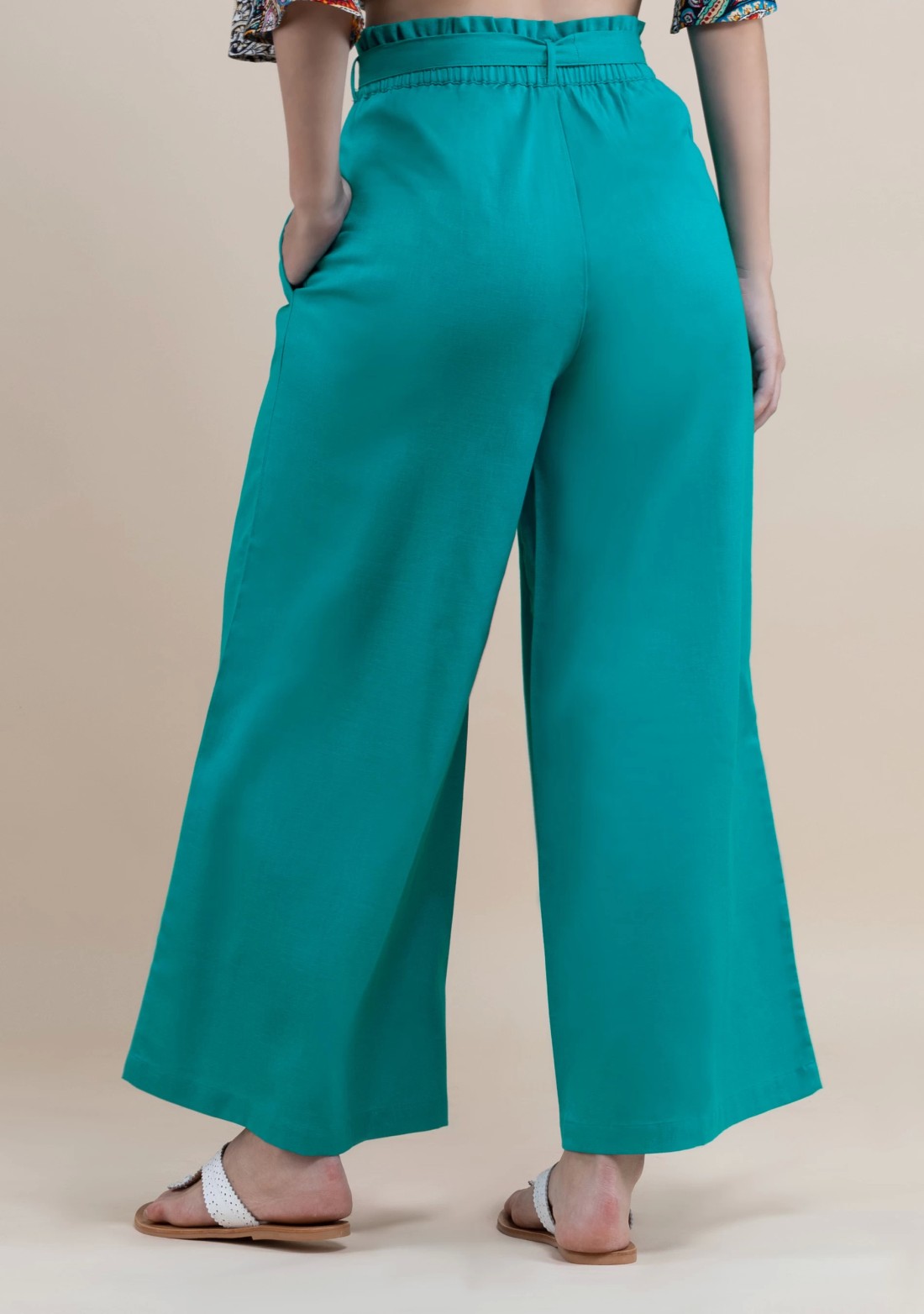 Turquoise Cotton Flex Wide Hem Palazzo