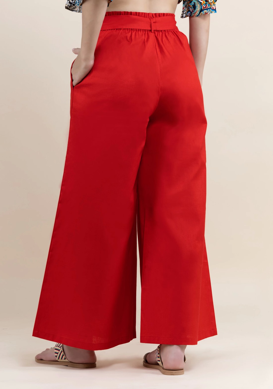 Red Cotton Flex Wide Hem Palazzo