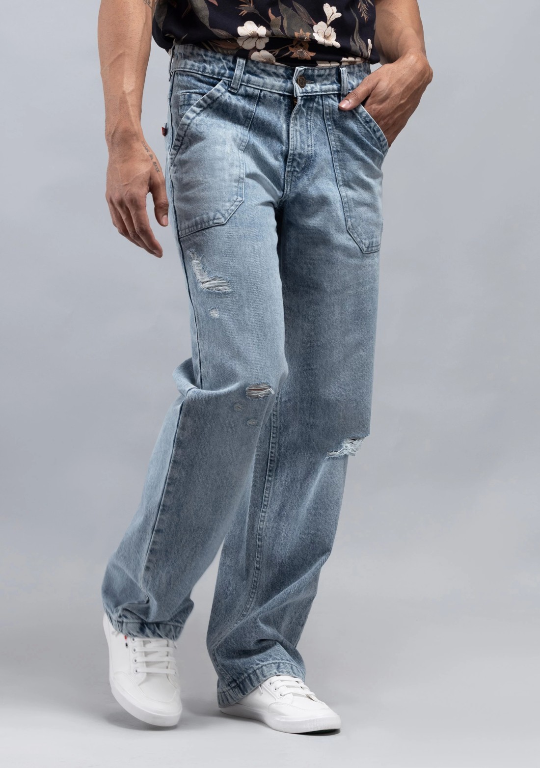 Sky Blue Wide Leg Cotton Fashion Jeans