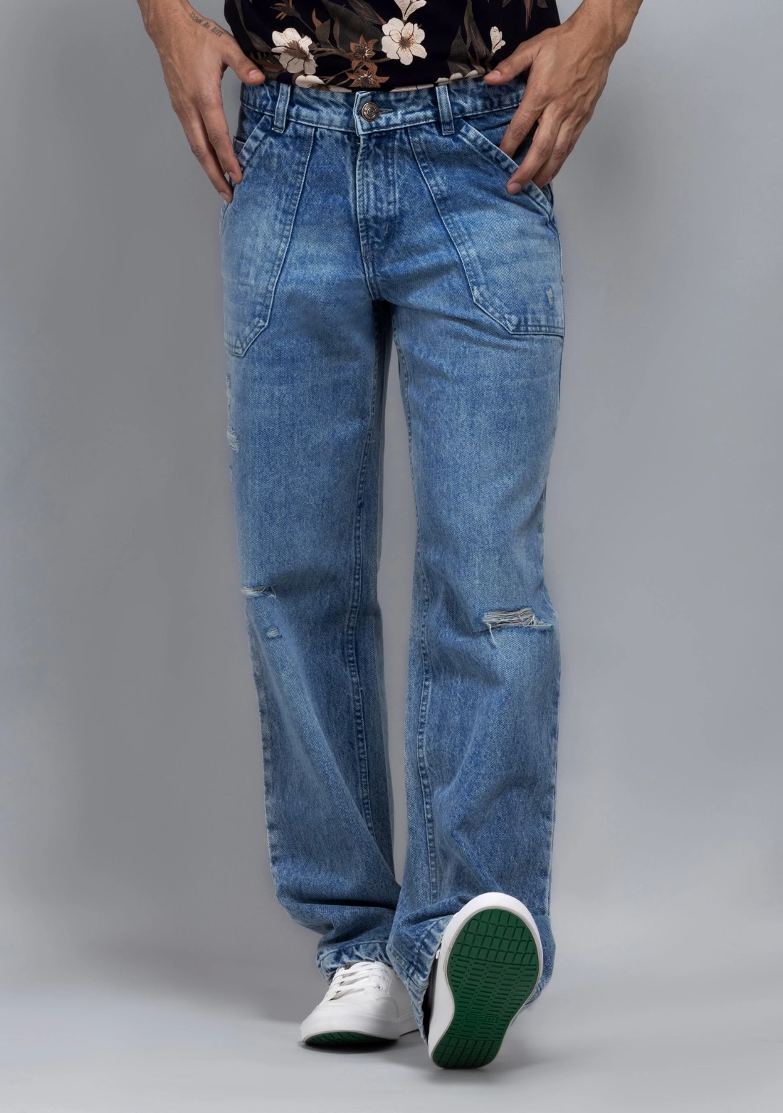 Denim Blue Wide Leg Cotton Fashion Jeans