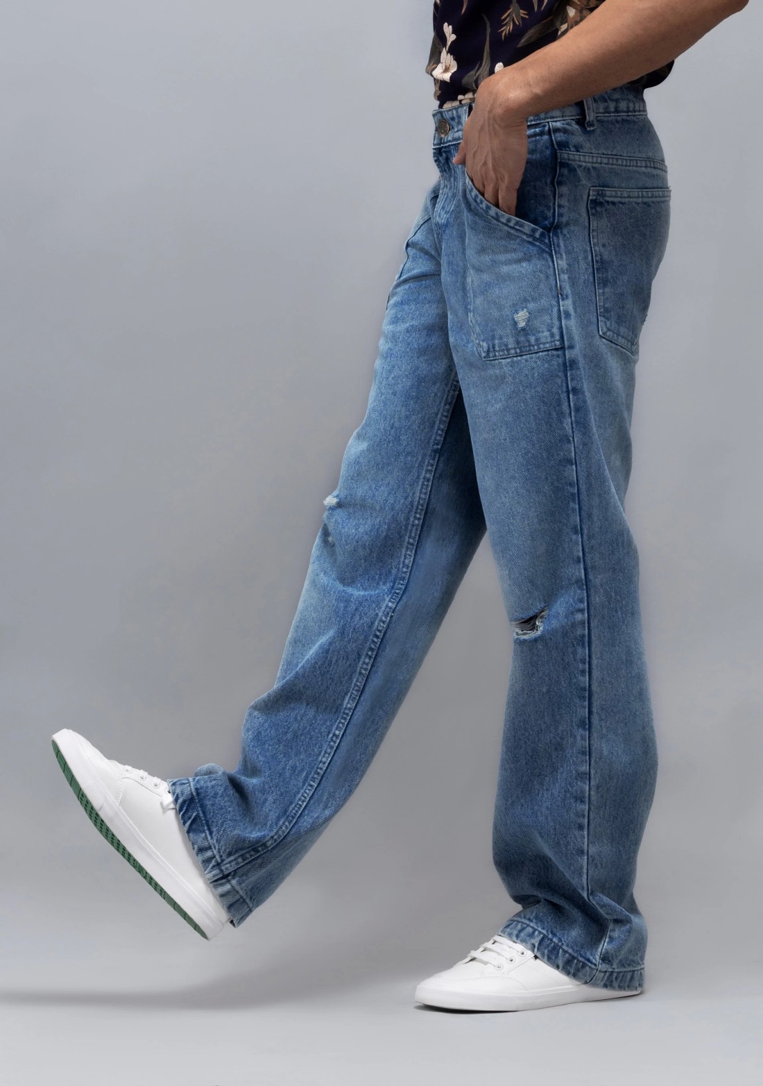 Denim Blue Wide Leg Cotton Fashion Jeans