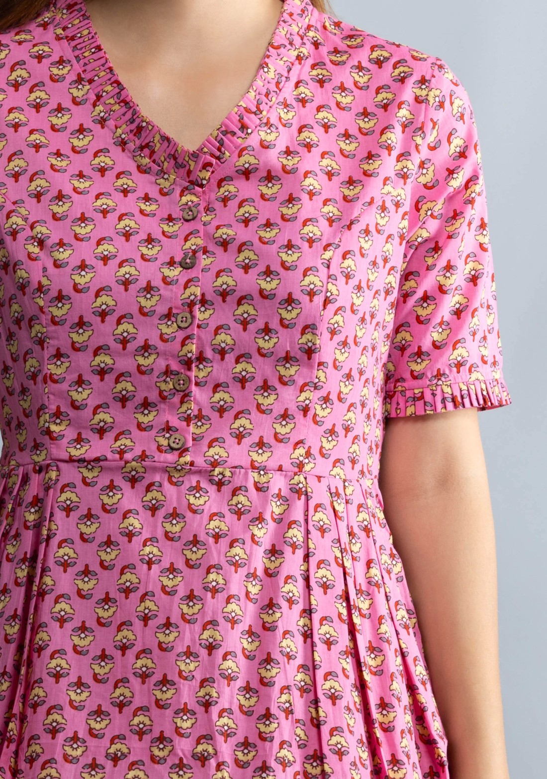 Pink Printed Pure Cotton Fit & Flare  Dress